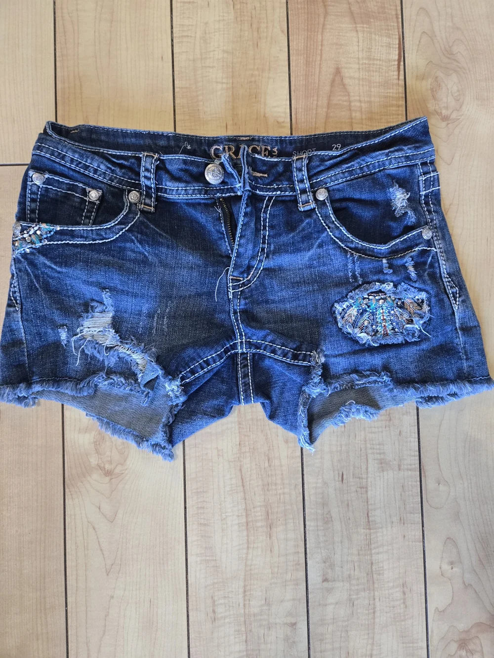 Grace Blue Embellished Denim Shorts